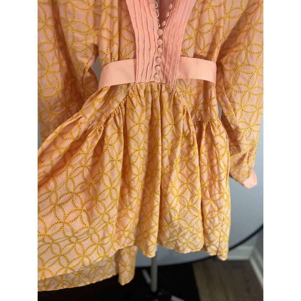 Aofur Knitting  Mini Cotton  Pockets Dress Pink and Orange embroidery- XS - Picture 5 of 12